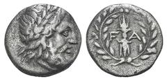 Elis, Olympia AR Hemidrachm. Elis, Olympia AR Hemidrachm. c. 256-240. Laureate head of Zeus r. / Thunderbolt within wreath. BCD Elis 228-230; SNG Copenhagen 425. 2.20g, 13mm, 6h. VF