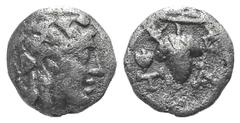 Aiolis, Temnos AR Hemidrachm. Aiolis, Temnos AR Hemidrachm. c. 2nd C. BC. Laureate head of Apollo r. / Tall one-handled vase; above, vine-grapes with two bunch of grapes. Cf. BMC Aeolis 8. 0.92g, 9mm,