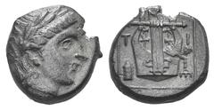 Lesbos, Mytilene AR Hemidrachm. Lesbos, Mytilene AR Hemidrachm. c. 350-250. Laureate head of Apollo r. / Lyre. Cf. SNG Copenhagen 376-7. 2.58g, 12mm, 9h. Toned VF
