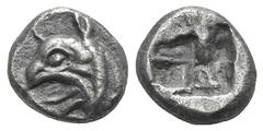 Ionia, Phokaia AR Diobol. Ionia, Phokaia AR Diobol. late 6th C. BC. Head of griffin l. / Four-part incuse square. SNG Keckman 300. 1.23g, 10mm. Toned EF