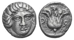 Rhodos AR Hemidrachm. Rhodos AR Hemidrachm. c. 408/7-390 . Head of Helios facing slightly r. / Rose within incuse square. Ashton 19; SNG Keckman 367. 1.75g, 12mm, 12h. Toned, VF