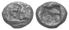 Kings of Lydia, Kroisos AR 1/12 Stater. Kings of Lydia, Kroisos AR 1/12 Stater. Sardis, 550-546. Confronted foreparts of a lion, on the l., and a bull, on the r. / Incuse square. ATEC 58-59; Berk 27; 