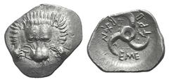 Dynasts of Lycia, Trbbenimi AR 1/6 Stater. Dynasts of Lycia, Trbbenimi AR 1/6 Stater. c. 380-370. Facing lion's scalp / Triskeles; dynast's name around. SNG vA 4215; SNG Fitzwilliam 5020. 1.49g, 14mm.