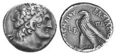 Ptolemaic Kingdom of Egypt. Ptolemy IX AR Tetradrachm. Ptolemaic Kingdom of Egypt. Ptolemy IX AR Tetradrachm. Alexandria year 2 (80/79). Diademed head of king r. / Eagle standing l. on thunderbolt. Sv