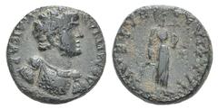 Domitian Æ12 of Philadelphia, Lydia. Domitian Æ12 of Philadelphia, Lydia. 69-81. Bare-headed, draped and cuirassed bust r. / Apollo standing r., holding plectrum and lyre. RPC 1331; BMC 62. 2.42g, 12m