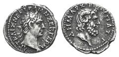 Trajan AR Hemidrachm. Province of Cyrenaica. Trajan AR Hemidrachm. Province of Cyrenaica. c. 100. Laureate head of Trajan r. / Horned head of Zeus-Ammon r. Sydenham, Caesarea 178. 1.87g, 16mm, 5h. Rar