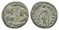 Marcus Aurelius and Faustina Junior Æ20 of Nicaea, Lydia. Marcus Aurelius and Faustina Junior Æ20 of Nicaea, Lydia. 161-188. Laureate, draped and cuirassed bust of Marcus r., vis-à-vis diademed and dr