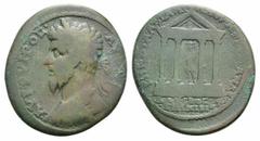 Lucius Verus Æ34 of Silandus, Lydia. Lucius Verus Æ34 of Silandus, Lydia. 161-169. Aulus Attalianus, strategos. Laureate and cuirassed bust l., seen from back / Tetrastyle temple with statue of Dionys