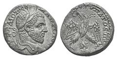 Macrinus AR Tetradrachm of Emisa, Syria. Macrinus AR Tetradrachm of Emisa, Syria. 217-218. Laureate head r. / Eagle standing facing, wings spread, head l. with wreath in beak; between its legs, radiat
