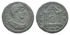 Elagabalus Æ22 of Hypaepa, Lydia. Elagabalus Æ22 of Hypaepa, Lydia. AD 218-222. Laureate and cuirassed bust r. / Cult-statue of Artemis Anaitis within tetrastyle temple. 5.94g, 22mm, 6h. Dark patina, 