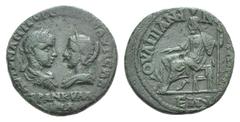 Gordian III and Tranquillina Æ24 of Anchialus, Thrace. Gordian III and Tranquillina Æ24 of Anchialus, Thrace. AD 238-244. Confronted busts of Gordian III and Tranquillina / Hades-Serapis seated l., ho