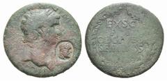Claudius Thraco-Moesian imitative Æ Sestertius. Claudius Thraco-Moesian imitative Æ Sestertius. Laureate head of Claudius r.; c/m: head of Hercules, Carnuntum, Flavian period / EX SC / P P / OB CIVES 