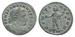 Constantine I BI Nummus. Constantine I BI Nummus. Londinium, 310-312. Laureate and cuirassed bust r. / Sol standing l., holding globe and whip. RIC 153. 4.44g, 22mm, 6h. Green patina, EF