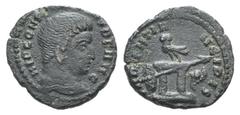 Constantine I BI 1/4 Nummus. Constantine I BI 1/4 Nummus. Rome(?), 313. Bare head r. / Owl standing l. on altar, shield, spear and helmet around. Cf. RIC 16. 1.02g, 13mm, 6h. Rare. Dark brown patina, 
