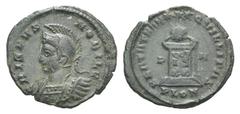 Crispus, as Caesar, BI Nummus. Crispus, as Caesar, BI Nummus. Londinium, 321/2. Helmeted and cuirassed bust l. / Globe on altar inscribed VOT/IS/XX in three lines; three stars above. RIC 211. 2.60g, 2
