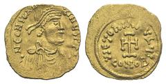 Constans II AV Tremissis. Constans II AV Tremissis. Constantinople, 641-668. Diademed, draped and cuirassed bust r. / Cross potent. MIB 51; DOC 45; Sear 984. 1.46g, 16mm, 6h. VF