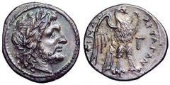 Sicily, Akragas AR Drachm or Half Shekel. Sicily, Akragas AR Drachm or Half Shekel. Punic occupation, circa 213-211 BC. Laureate head of Zeus right / Sea eagle standing right with spread wings; Γ to r