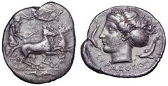 Sicily, Syracuse AR Hemidrachm. Sicily, Syracuse AR Hemidrachm. Time of Dionysios I, circa 405 BC. Charioteer, holding kentron and reins, driving galloping quadriga right; Nike above, crowning him wit