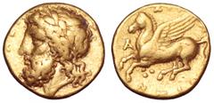 Sicily, Syracuse AV Hemidrachm. Sicily, Syracuse AV Hemidrachm. Timoleon and the Third Democracy. Circa 344-338 BC. Laureate head of Zeus Eleutherios left, ZEYΣ EΛEYΘEPIOΣ around / Pegasos flying left