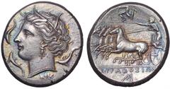 Sicily, Syracuse AR Tetradrachm. Sicily, Syracuse AR Tetradrachm. Agathokles, circa 317-310 BC. Head of Arethusa left, wearing grain wreath, pearl necklace and triple pendant earring; NK below neck tr