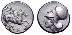 Illyria, Korkyra AR Stater. Illyria, Korkyra AR Stater. Circa 344-338 BC. Pegasos flying to right, K below / Head of Athena left, wearing Corinthian helmet. Calciati, Pegasi II, p.380, 11/3 = Bonhams 