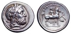 Kingdom of Macedon. Philip II AR Tetradrachm. Kingdom of Macedon. Philip II AR Tetradrachm. Amphipolis, circa 323-315 BC. Struck under Philip III. Laureate head of Zeus right / Youth on horseback righ