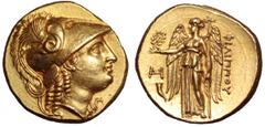 Kingdom of Macedon. Philip III Arrhidaios AV Stater. Kingdom of Macedon. Philip III Arrhidaios AV Stater. Abydos, circa 323-317 BC. Head of Athena right wearing triple crested Corinthian helmet decora