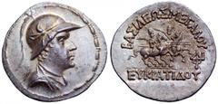 Baktria, Greco-Baktrian Kingdom. Eukratides I Megas AR Tetradrachm. Baktria, Greco-Baktrian Kingdom. Eukratides I Megas AR Tetradrachm. Circa 170-145 BC. Diademed and draped bust right, wearing creste