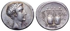 Augustus AR Drachm of Masikytes, Lycia. Augustus AR Drachm of Masikytes, Lycia. 27 BC - 14 AD. Bare head right, Λ - V across fields / Two lyres, aplustre to left, MA to right. SNG von Aulock 4351. 2.7