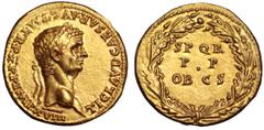 Claudius AV Aureus. Claudius AV Aureus. Rome, AD 50-1. TI CLAVD CAESAR AVG P M TR P X P P IMP XVII, laureate head right / SPQR - PP - OB C S in three lines within oak-wreath. RIC 59; Calicó 384. 7.86g