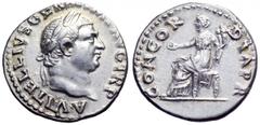 Vitellius AR Denarius. Vitellius AR Denarius. Rome, AD 69. A VITELLIVS GERMAN IMP TR P, laureate bust right / CONCORDIA P R, Concordia seated left with patera and cornucopiae. RIC 73; BMC 7; RSC 20. 3