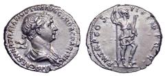 Trajan AR Denarius. Trajan AR Denarius. Rome, AD 114-117. IMP CAES NER TRAIAN OPTIM AVG GER DAC PARTHICO, laureate and draped bust right / PARTHICO P M TR P COS VI P P SPQR, Virtus standing right hold
