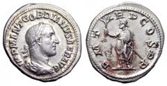 Gordian I Africanus AR Denarius. Gordian I Africanus AR Denarius. Rome, March-April AD 238. IMP M ANT GORDIANVS AFR AVG, laureate, draped and cuirassed bust right, seen from behind / P M TR P COS P P,