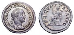 Gordian I Africanus AR Denarius. Gordian I Africanus AR Denarius. Rome, AD 238. IMP M ANT GORDIANVS AFR AVG, laureate, draped and cuirassed bust right / SECVRITAS AVGG, Securitas seated left, holding 