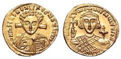 Justinian II, Second Reign, AV Solidus. Justinian II, Second Reign, AV Solidus. Constantinople, AD 705-11. d N IhS ChS RЄX RЄGNANTIVM, facing bust of Christ, raising hand in benediction and holding Bo