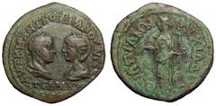 Gordian III and Tranquillina Æ27 of Anchialus, Thrace. AD 238-244. Confronted busts of Gordian III r., laureate, draped, and cuirassed, and Tranquillina l., diademed and draped / Hera standing facing,