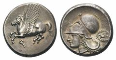 Corinthia, Corinth AR Stater. Corinthia, Corinth AR Stater. Circa 375-300 BC. Pegasos flying left / Head of Athena left, wearing Corinthian helmet; Γ below chin, dove within wreath behind. Pegasi 419;