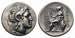 Kingdom of Thrace. Lysimachos AR Tetradrachm.Kingdom of Thrace. Lysimachos AR Tetradrachm. Lampsakos, circa 297-281 BC. Diademed head of the deified Alexander with horn of Ammon right / Athena enthron