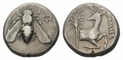 Ionia, Ephesos AR Tetradrachm.Ionia, Ephesos AR Tetradrachm. Circa 390-325 BC. Komes as magistrate. Ca 387-295 BC. Bee, Ε-Φ across fields / Forepart of stag right, head left, palm tree behind, ΚΟΜΗΣ t