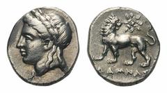 Ionia, Miletos AR Hemidrachm.Ionia, Miletos AR Hemidrachm. Circa 350-340 BC. Damnas, magistrate. Laureate head of Apollo left / Lion standing left, head right; star above, monogram of Miletos to left.