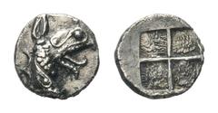 Ionia, Teos AR Tetartemorion.Ionia, Teos AR Tetartemorion. Circa 500-475 BC. Head of griffin right / Quadripartite incuse square. Matzke 93 (Teos); Balcer group XXXIII (Teos); SNG von Aulock 7938 (Pho