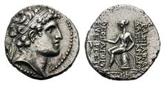 Seleukid Kings of Syria. Alexander I Balas AR Drachm.Seleukid Kings of Syria. Alexander I Balas AR Drachm. Antioch, circa 152-145 BC. Diademed head right / Apollo seated left on omphalos; to outer lef