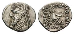 Kingdom of Parthia, Mithradates II AR Drachm.Kingdom of Parthia, Mithradates II AR Drachm. Ekbatana, circa 121-91 BC. Diademed and draped bust left / Archer (Arsakes I) seated right on throne, holding