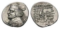 Kingdom of Parthia, Orodes II AR Drachm.Kingdom of Parthia, Orodes II AR Drachm. Rhagai, circa 57-38 BC. Diademed and draped bust left, crescent behind / Archer (Arsakes I.) seated right on throne, ho