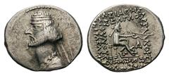 Kingdom of Parthia, Mithradates IV AR Drachm.Kingdom of Parthia, Mithradates IV AR Drachm. Areia, circa 58-55 BC. Diademed and draped bust left / Archer (Arsakes I.) seated right on throne, holding bo