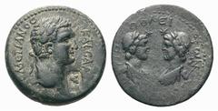 Domitian Æ27 of Flaviopolis-Flavias, Cilicia.Domitian Æ27 of Flaviopolis-Flavias, Cilicia. Dated CY 17 (AD 89/90). Laureate head right; c/m: bust of Athena right within rectangular incuse / Draped bus