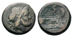 Anonymous Æ Semis.Anonymous Æ Semis. Uncertain mint, after 211 BC. Sextantal standard. Laureate head of Saturn right; S (mark of value) behind / Prow right; S (mark of value) above. Crawford 56/3; Syd