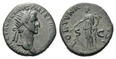 Nerva Æ Dupondius.Nerva Æ Dupondius. Rome, AD 97. Radiate head right / Fortuna standing left, holding rudder and cornucopiae. RIC 99; CBN 124; C. 74. 10.16g, 26mm, 7h. Uncommonly fine portrait of Nerv