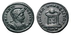 Constantine II Æ Follis.Constantine II Æ Follis. London, AD 323-324. Helmeted, draped and cuirassed bust right / Globe on altar inscribed VOT-IS-XX; three stars above; PLON in exergue. RIC 286. 3.18g,