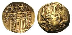 John III AV Hyperpyron.John III AV Hyperpyron. Magnesia, AD 1232-1254. Christ Pantokrator enthroned facing / John, holding labarum and akakia, standing facing, being crowned and blessed by the Theotok